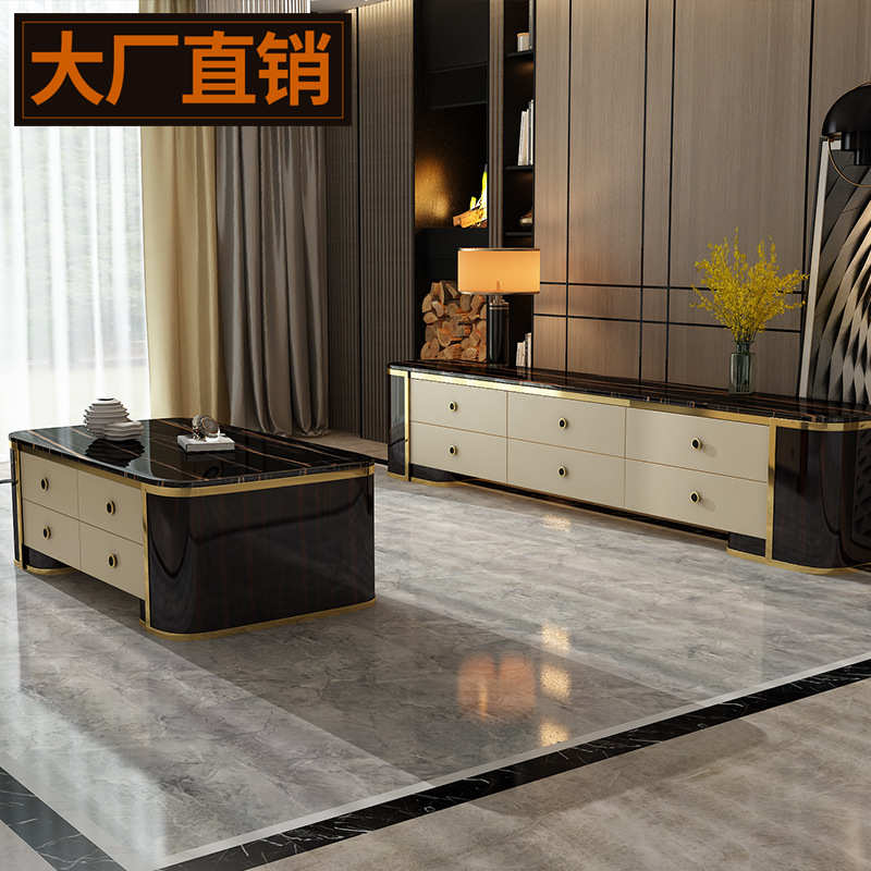 宾利新款大理石轻奢茶几电视柜后现代简约组合家具高款样板房地柜