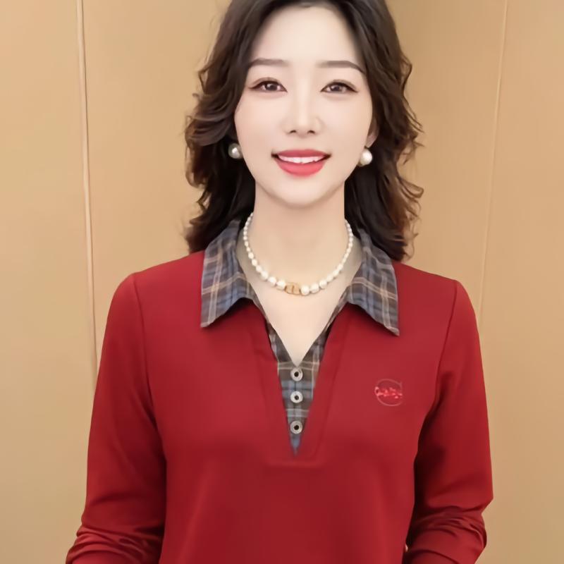 臻初女装显瘦气质打底衫2025秋季新款翻领长袖宽松减龄上衣妈妈装