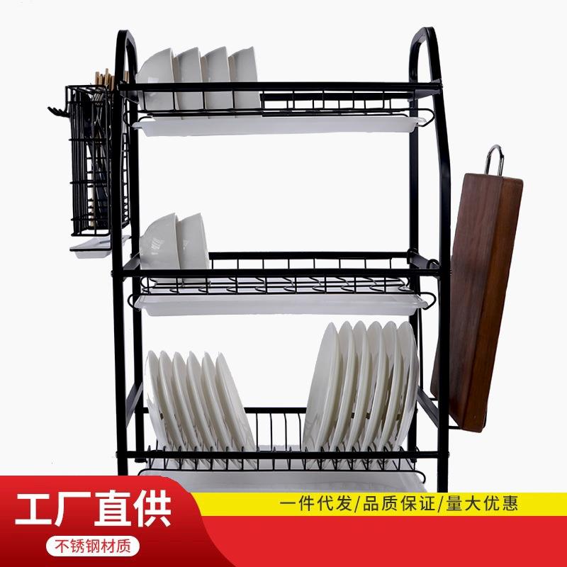 不锈钢碗碟收纳架沥水架碗筷子筒厨房置物架多功能台面多层盘子架
