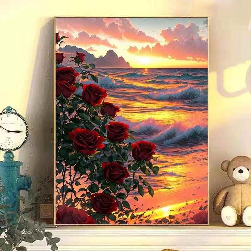 diy数字油画玫瑰手工填色油彩画治愈简单花卉客厅装饰画挂画礼物图片
