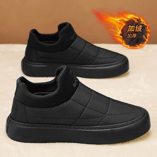 高档男鞋季加绒加厚软底冬一脚老京布鞋中老年蹬爸爸羽北绒保暖棉
