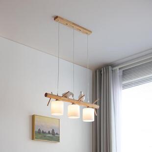 烁阳日式原木餐厅吊灯创意三头小鸟长餐桌饭厅吧台岛台北欧实木灯