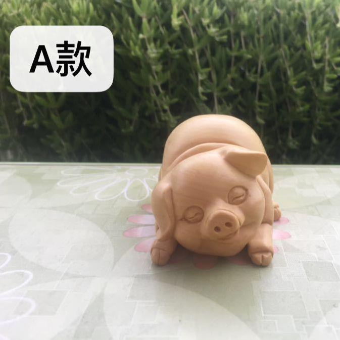 乐清黄杨木雕刻实木茶宠居家饰品小件文玩礼品动物卡通生肖四喜猪