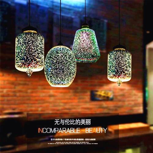 W7创意3D彩色玻璃吊灯餐厅酒吧吧台咖啡厅阳台现代个性装饰氛围灯