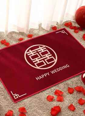 喜字结婚地垫喜庆入户门家用卫生间吸水防滑脚垫红色婚房进门地毯