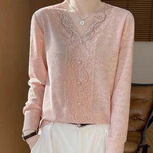 高品质厚款 女装 针织衫 蕾丝衫 1219e 提花款 2025秋冬新款