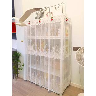 蕾丝纱帘复古书柜防尘遮挡帘魔术贴书架置物架帘壁柜橱柜纱帘