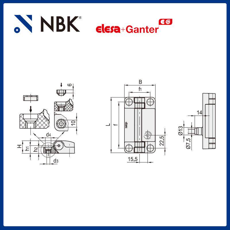 NBK ELESA CFSW-F-B 带内置安全开关铰链 超级高科技聚合体零配件