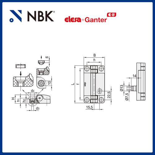 NBK ELESA CFSW-F-B 带内置安全开关铰链 超级高科技聚合体零配件