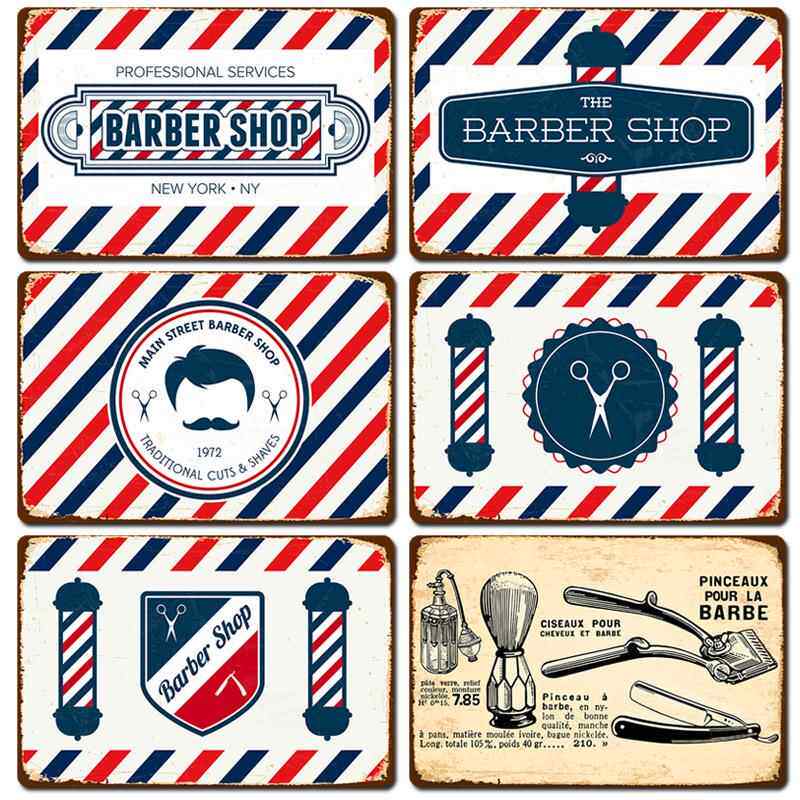 2024新款海报复古铁皮画 barber shop理发店背景墙壁无框装饰挂画