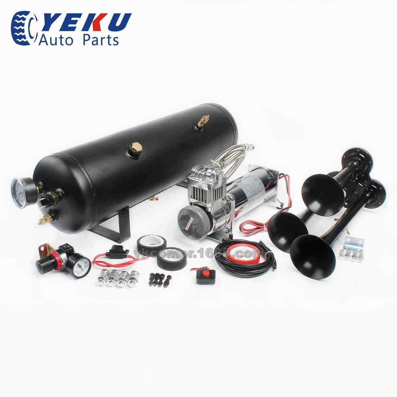 厂家直销12V不锈钢200psi带3管喇叭汽车改装气泵车载空压机气泵