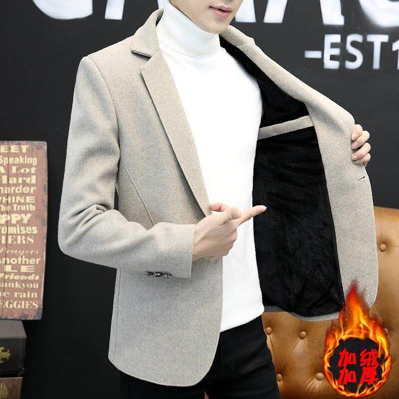 西装秋冬季加绒加厚毛呢小西服男韩版休闲单西上衣潮流呢子1019d
