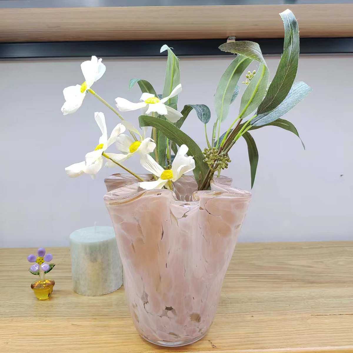 现代简约玻璃花瓶粉色家居软装创意水培容器花插玻璃饰品白菜摆件