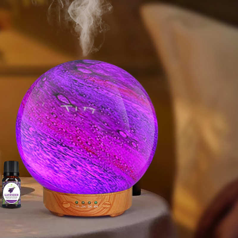 130ml玻璃香薰机3D香薰灯加湿器家用空气冷雾七彩夜灯加湿器