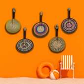 越南海草手工编织圆形扇子手摇扇夏日手持工艺扇非洲元 饰 素墙面装