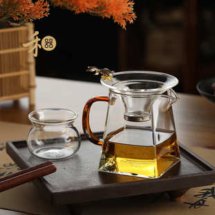 禾器玻璃公道杯瀚然琥珀色手抓无耳天泽茶海和器高档分茶器茶漏