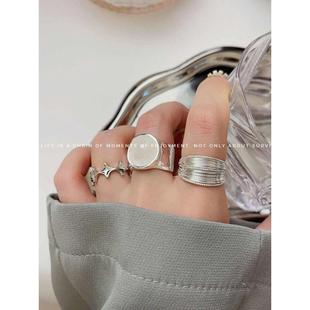 复古亚银色星星多层线条叠戴戒指女冷淡风轻奢开口指环戒 韩国新款