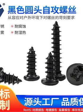 PA2.6x6→2.6x12黑色圆头自攻螺丝 GB845不锈钢耐腐蚀达克罗螺丝