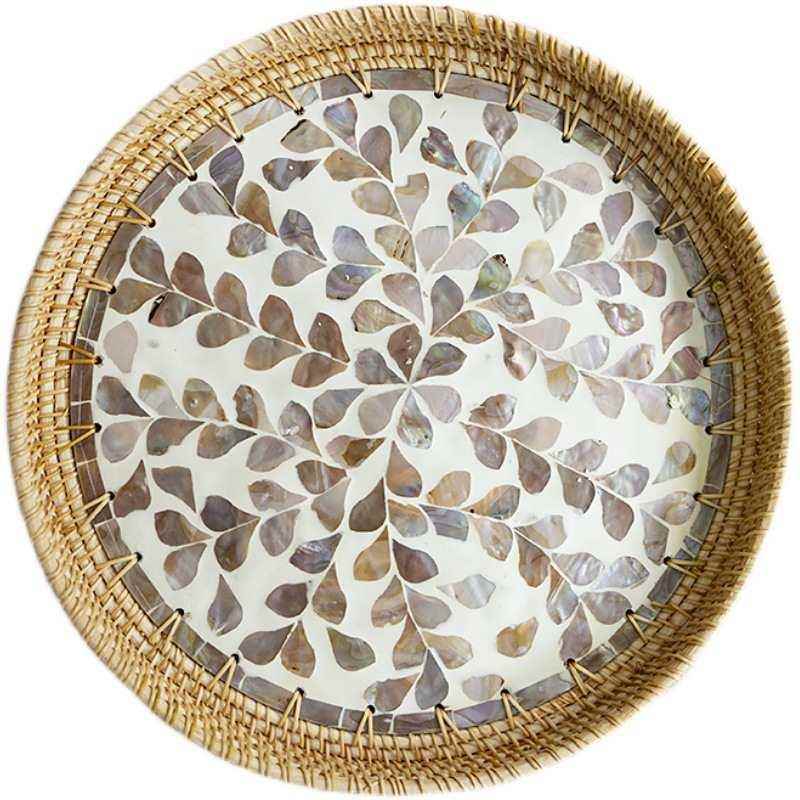 贝壳水果篮藤面编包篮QWU托收纳筐编织果馍篮子盘秋盘藤手工木质