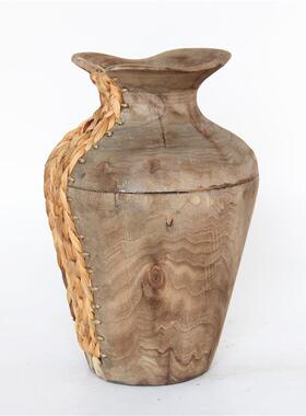 编厂家销售手工制泡作蒲草和桐混搭织桶CF20080花书画桶器皿装饰