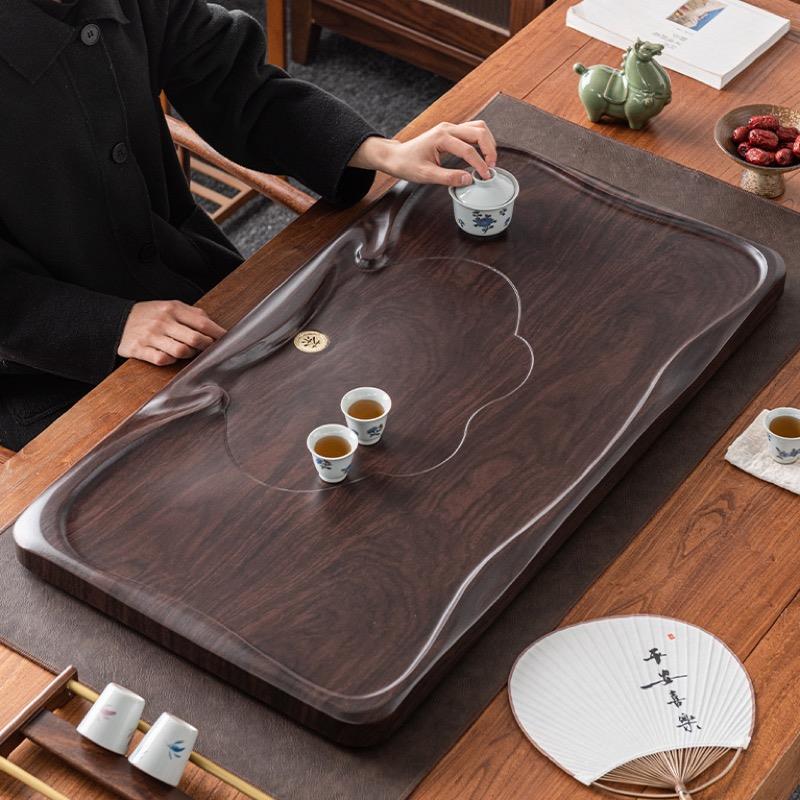 实木茶盘家用整块黑檀茶具托盘大号长方形排水茶海茶台新款泡茶台