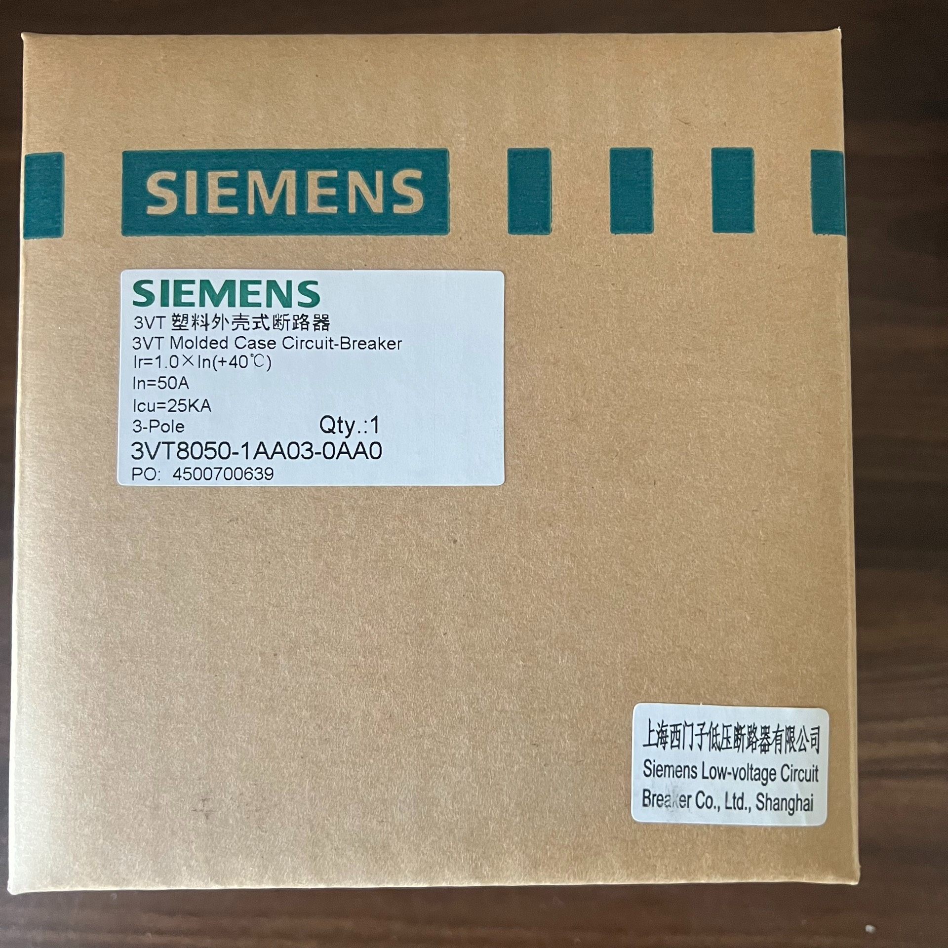 西门子3VT8系列塑壳断路器3VT8050-1AA03-0A
