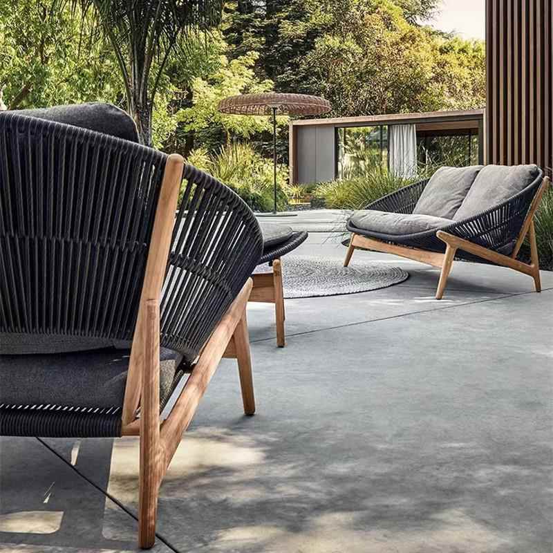 休户外GLN编沙发露台室外别茶几组藤合庭院墅防水晒柚木懒人椅家