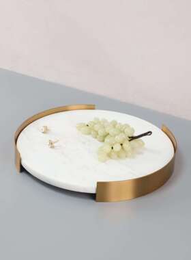 轻奢HYK金属大托理石盘客厅室洗手台卫间桌面收纳托盘卧装饰品生