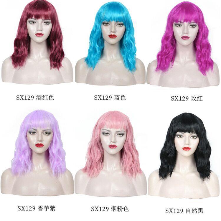 新款直销许昌假发齐刘海女水波纹假发套 化纤多色蓬松自然玉米烫