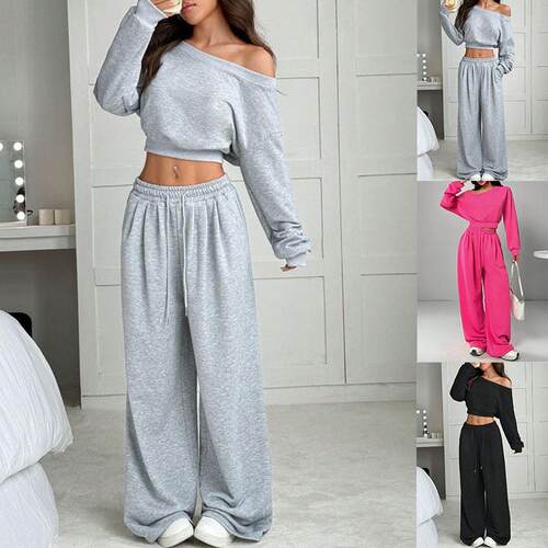 Women ' s Fashion Long Sleeve Knit off Shoulder Fitted Crop