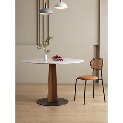 ft德利丰F7697SMS岩板纯白圆形餐桌家小桌户型用实复木圆设计师餐