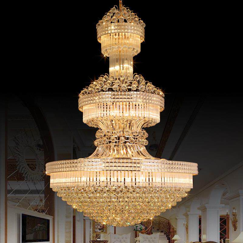 欧式别墅复式楼客厅水晶大吊灯豪华酒店大堂挑空楼中楼大厅大吊灯