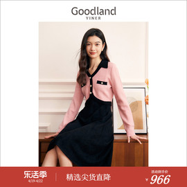 云感真丝羊毛Goodland美地女装2023冬季海鸥领针织连衣裙