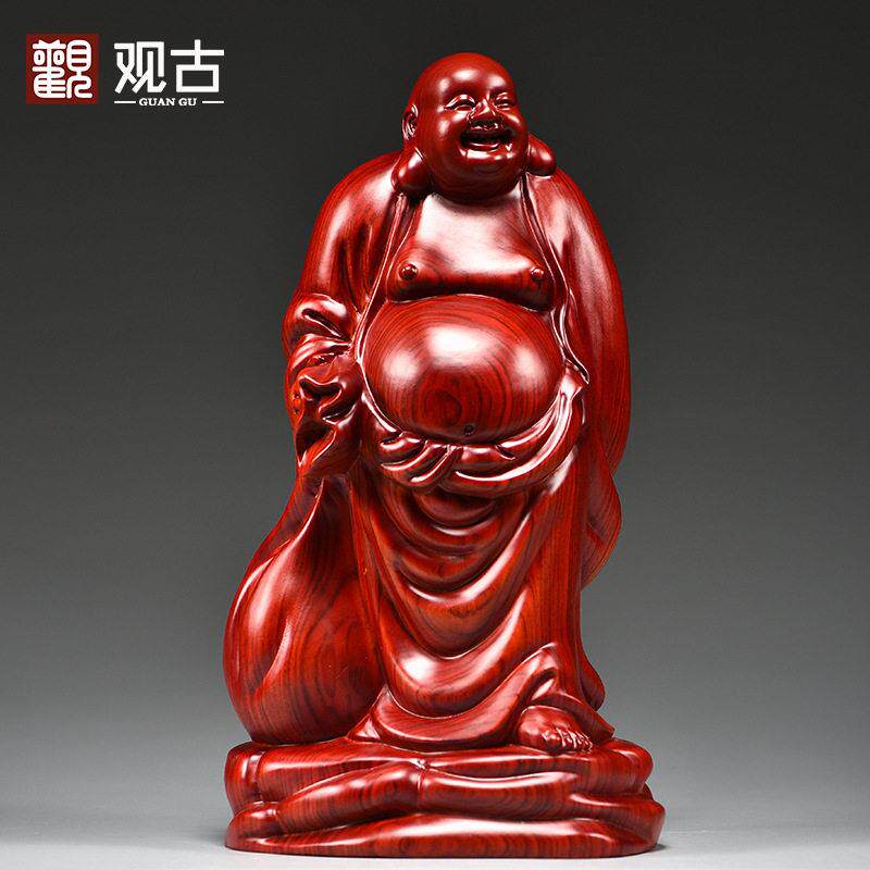 红色实木雕刻大号布袋大肚弥勒笑佛像摆件家居客厅装饰红木工艺品