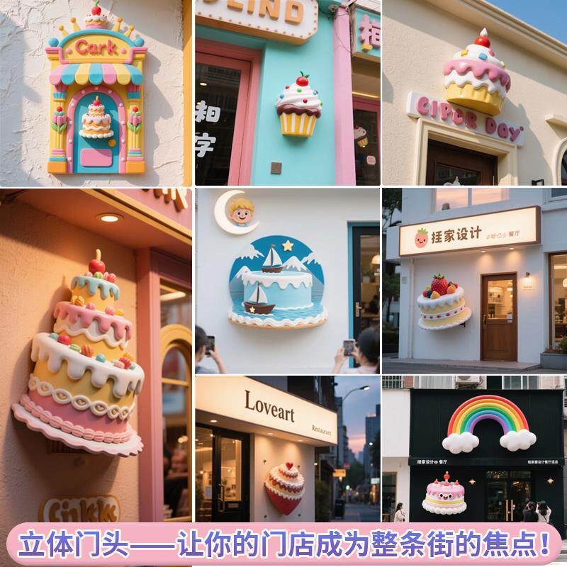 玻璃纤维雕塑定制做小蛋糕甜品烘焙面 面包店立体门头网红打卡引