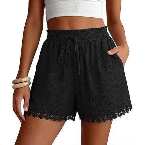 Shorts stretch waist drawstring lace beach top shorts