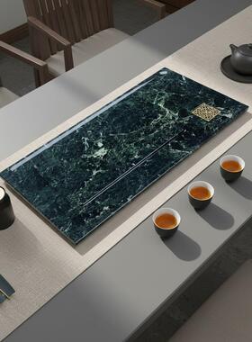 天然奢石茶盘大理石办公室用轻奢现代高级感茶台客厅功夫普拉达绿