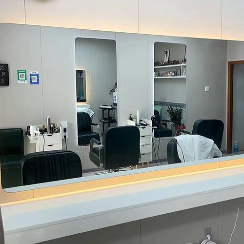 木制台面美发店镜台专用发廊专用烫染区吊柜一体理髲店长条工作台
