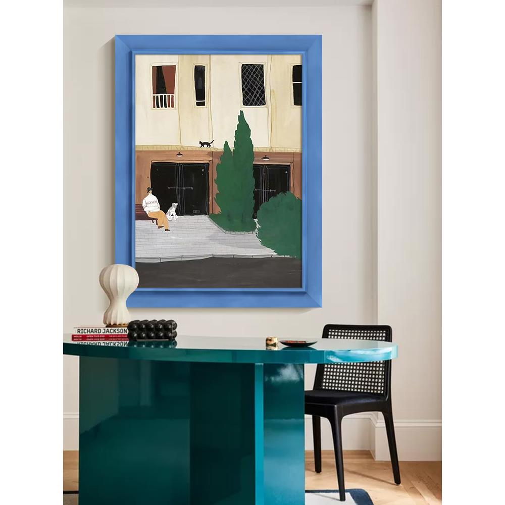 客厅小众人物手绘油画背景墙包豪斯楼房挂画玄关餐厅多巴胺装饰画