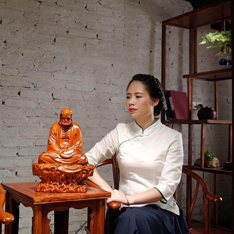 花梨木雕刻达摩祖师像摆件新中式禅意家居客厅公司玄关装饰工艺品