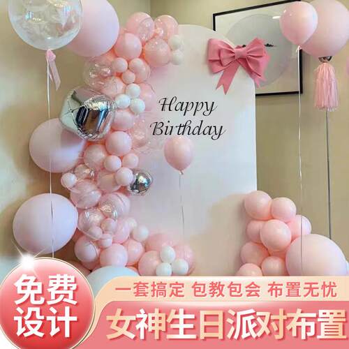 气球布置场景装饰高级感生日女孩18岁成人礼派对12室内背景墙kt板
