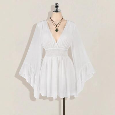 Women's Casual Cute Elegant Flared Long Sve Waist Cinched