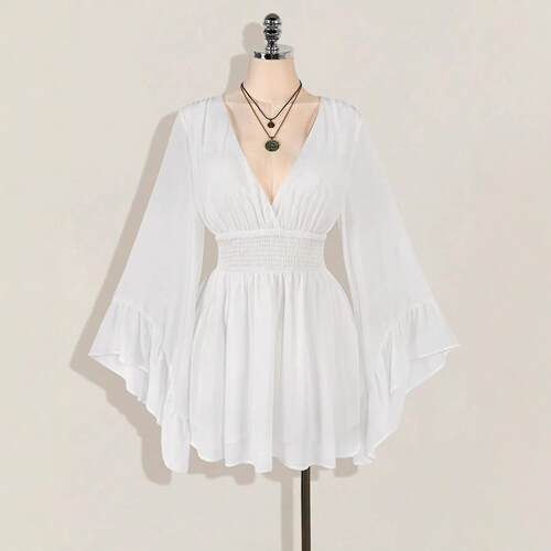 Women's Gothic V-neck fitted waist dress elegant