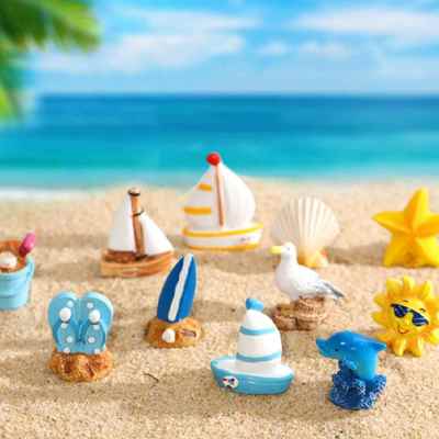 鱼缸景观水族馆海滨系列装饰品鱼冲浪板贝壳鸟海豚海星帆船沙滩桶