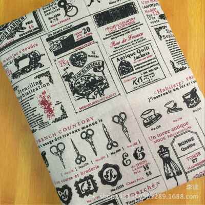 厂家直销 亚麻面料 麻布印花 小剪刀 手工DIY 工艺里子布