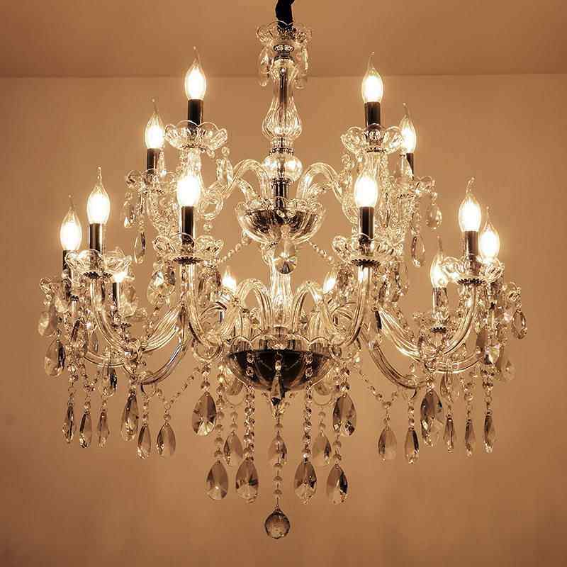 简欧玻璃透明蜡烛水晶吊灯现代客厅餐厅蜡烛吊灯大气简约灯具