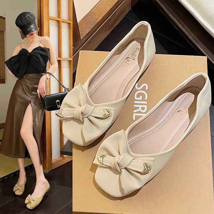 春秋平底单鞋女2026新款百搭浅口蝴蝶结仙女鞋温柔方头豆豆0125z,女鞋,勃肯鞋/软木鞋,淘宝优惠券,粉丝福利购,淘宝优惠卷