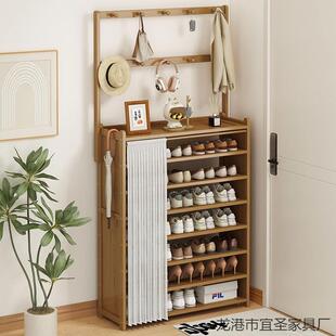 鞋柜门口进门靠墙防尘鞋架衣帽架一体式多层家用鞋子收纳架置物架