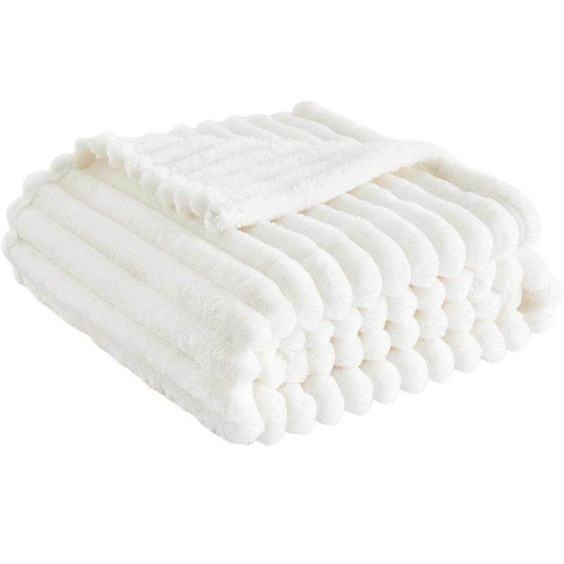 Solid color white cozy sofa throws blankets fluffy bedcover - 实物图