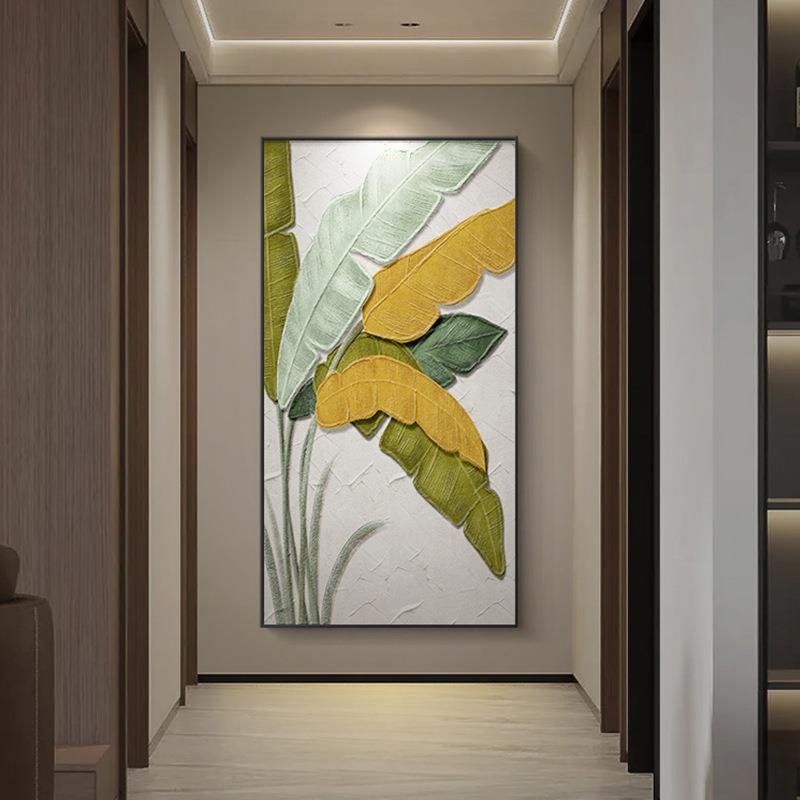 雪川手绘油画大叶有成走廊过道挂画简约壁画立体肌理感玄关装饰画